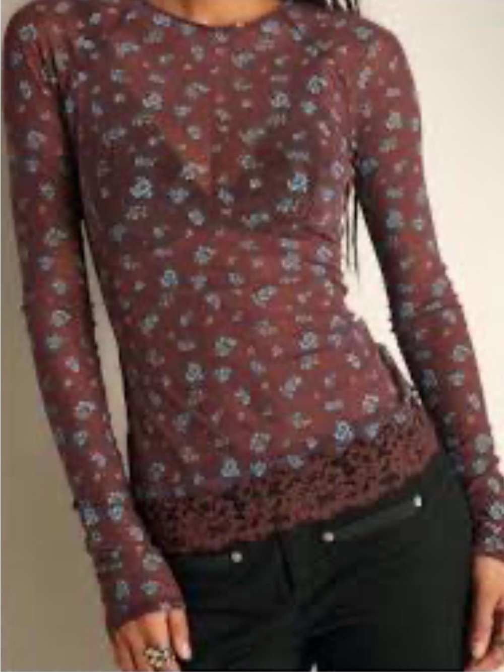 Free People Intimately Sheer Long Sleeve Mesh Tee - Size Medium